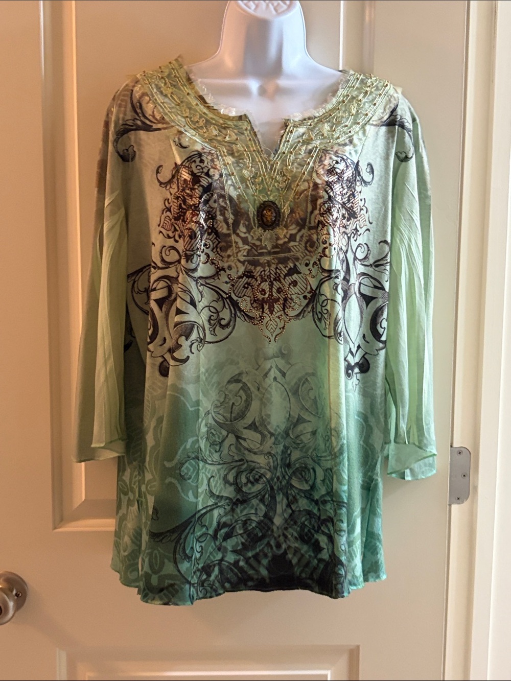 B.L.E.U. Light Green Printed Embellished Tunic